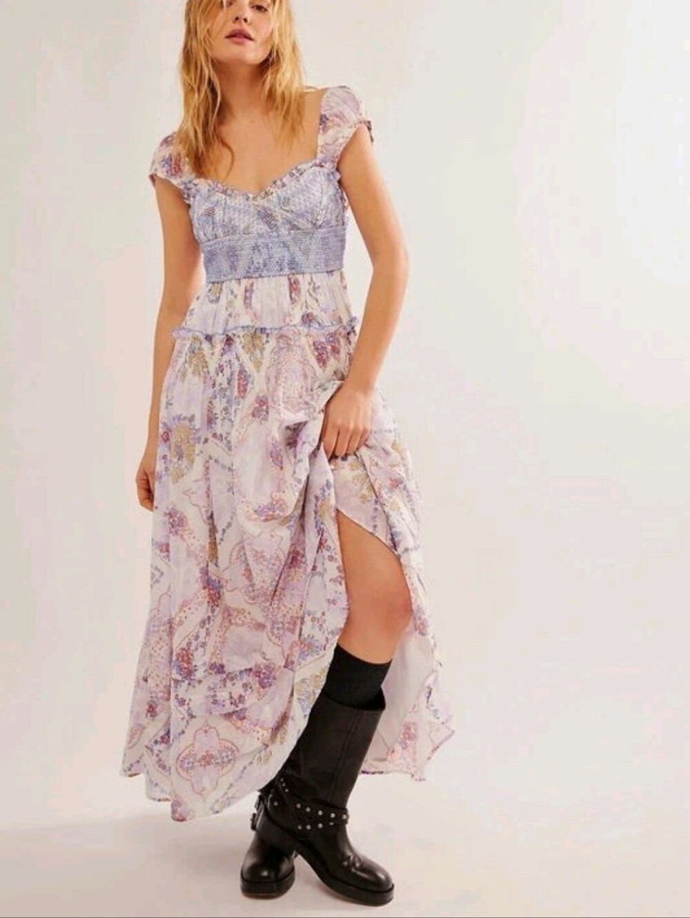 NWT Free People Forever Favorite Smocked Printed Maxi Dress Candy Combo